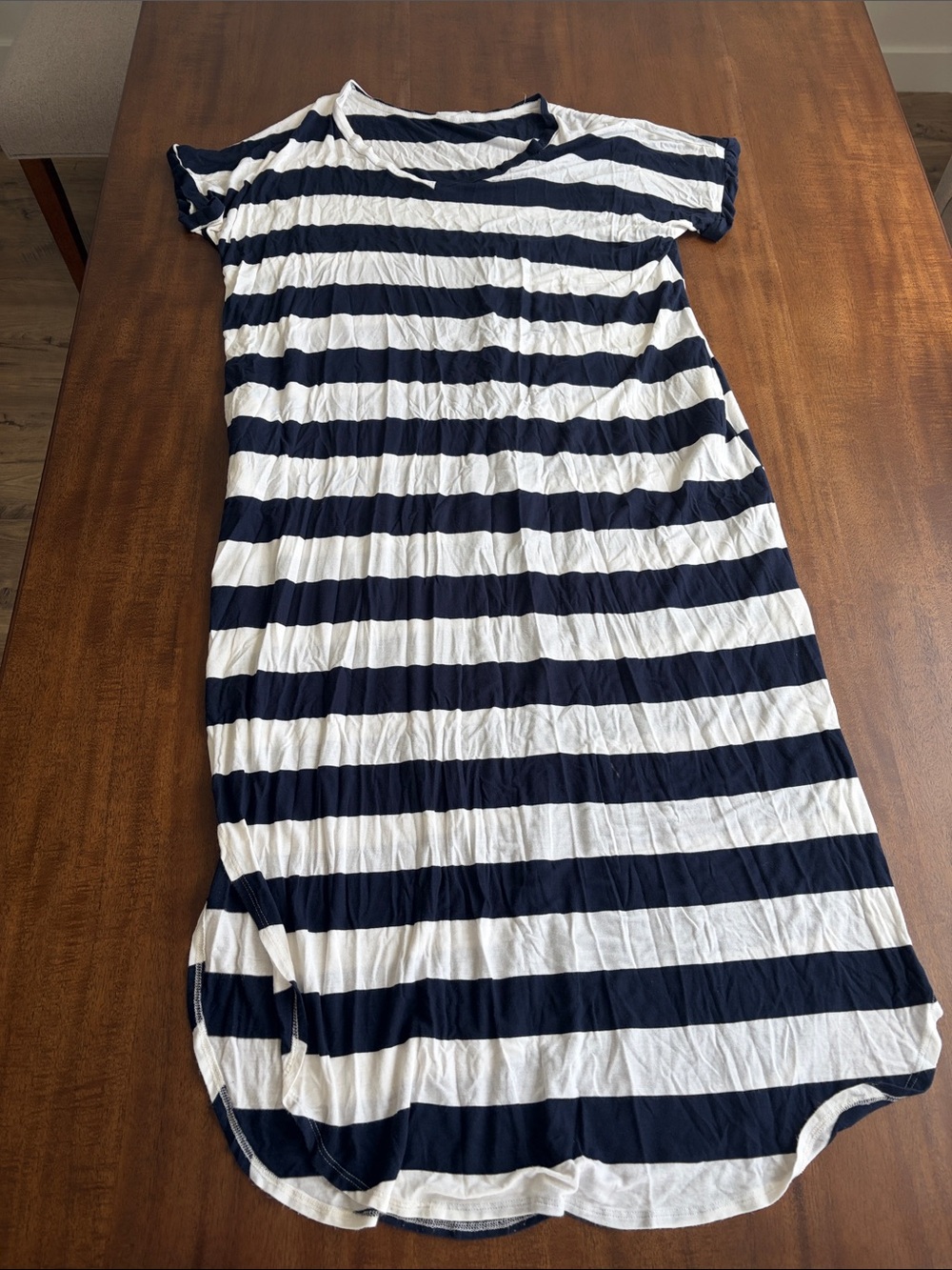 Women's Navy and White Striped Midi Dress